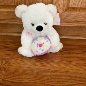 Kellytoy White Plush Bear Holding a multicolored cupcake NWT